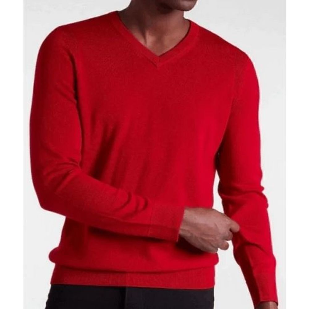 Men's‎ Hart Schaffner Marx Extra fine merino wool red vneck sweater, Size Large